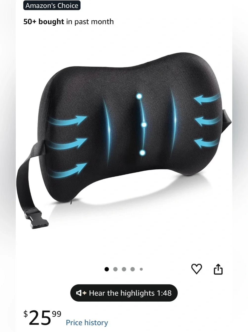 Black Memory Foam Lumbar Support Pillow for VR & Seat Comfort